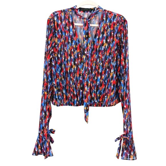 House Of Harlow 1960 X REVOLVE Joli Tie Cuff Blouse Size XL Abstract Blue Multi - Picture 4 of 15